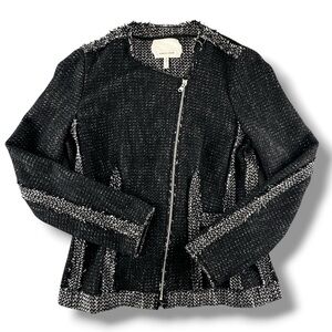 Rebecca Taylor Structured Chevron Tweed Moto Blazer Zip Front Size 8 EUC